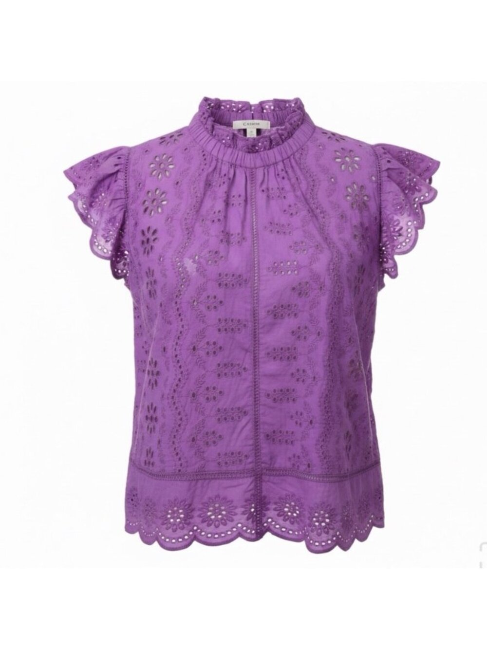 Jennifer & Grace Womens Purple Eyelet Ruffle Sleeve Top Size XS